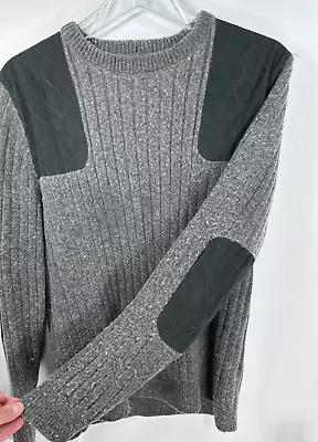 LL Bean Commando Sweater Merino Wool Military Gray Ribbed Mens Small • $30