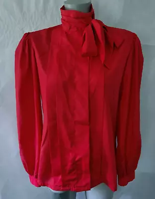 Vintage Gailord Red Women's Button Down Top Blouse Tie Neck Size 16 • $10