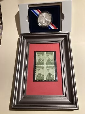 Lot Of 2005 Marine USMC Unc Silver Dollar And Framed Iwo Jima 3cent Stamp Block • $75