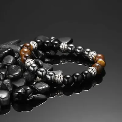 Tiger Eye Double Hematite Bracelet Natural Energy Stone Weight Loss Women Men • $3.30