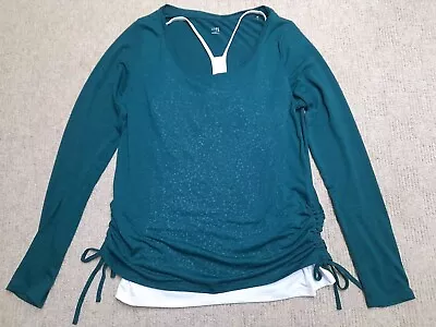 M&S Good Moves Dark Green White Long Sleeve Sports Activewear Gym Yoga Top 12 • £3.99