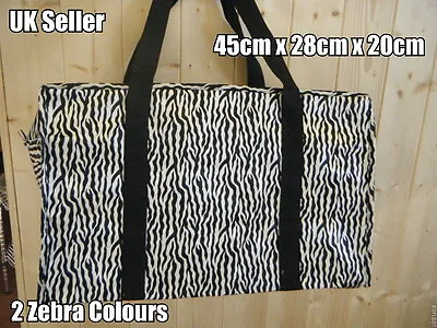 BLACK Or BROWN ZEBRA SILKY CLOTH LARGE SHOPPER HOLDALL WEEKEND LADIES HANDBAG • £6.95