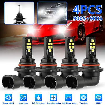 4x 9005 9006 LED Combo LED Fog Driving Light Bulbs Kit Super Bright 6000K White • $11.48