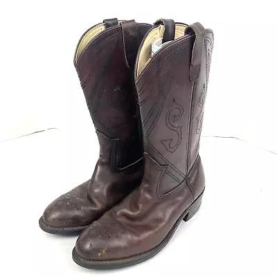 Vintage Lehigh Men’s 8 D Cowboy Boots Brown Leather Western Ranch 13168RO65 • $59.99