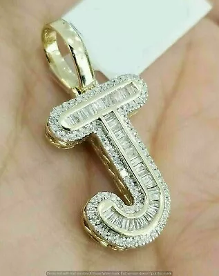 2 Ct Simulated Diamonds Initial Letter J Pendant Charm 925 Silver Gold Plated • $103.70