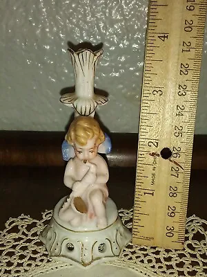 $10.08 • Buy Delicate Miniature Porcelain Vintage Figurine Spill Vase Cherub Musician Roses