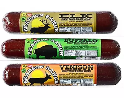 Pearson Ranch Game Meat Hickory Smoked Summer Sausage Variety Pack Of 3 MSG Free • $47.05