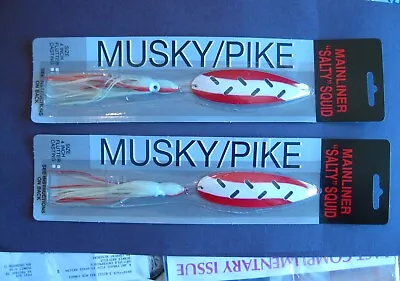 2 WHOLESALE Musky Pike Spoon 9 Inch   Red White   Squid Fishing Lure Lot #05 • $6.85