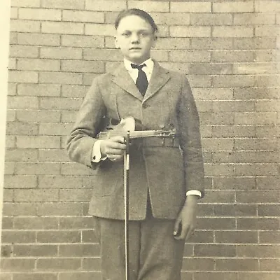 Vintage Sepia Photo Teenage Boy Teen Violinist Holding Violin Bow Player Music • $6.69