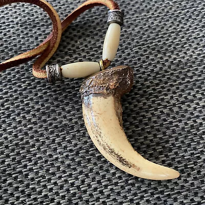 Realistic Faux Bear Tooth Necklace - Rawhide Leather Mountain Man Native Style • $16.99