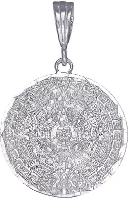 Sterling Silver Aztec Calendar Mayan Sun Charm Pendant Necklace Diamond-Cuts • $29.99