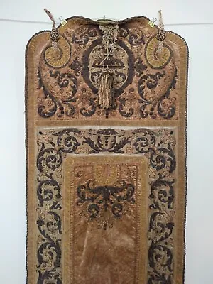 Antique French Metallic Embroiedry Velvet Runner Wall Hanging Textile Item285 • $535