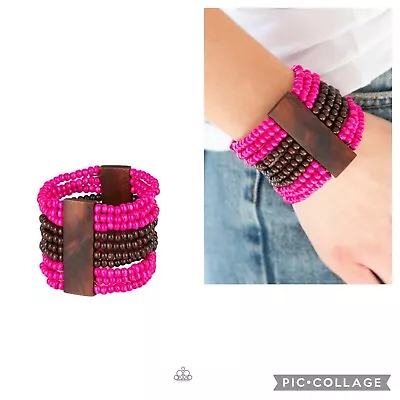 Paparazzi ~ Jamaican Me Jam  - Pink & Brown Wooden Stretch Bracelet • $5