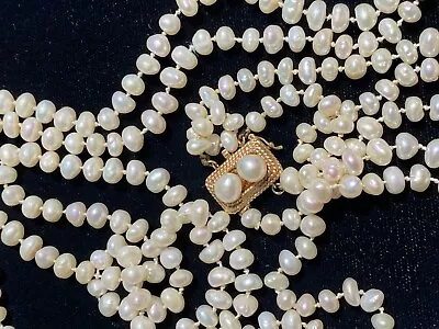 Vtg  Long 14k 585  Cultured 4-5mm Double Strand Baroque Pearl Necklace 40” MCM • $99