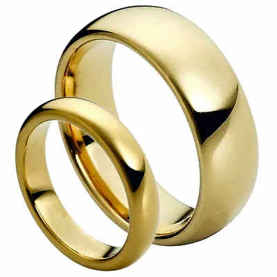 His & Her's Matching Tungsten Carbide Classic Domed Gold Wedding Band Ring Set • $42.60