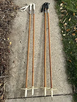 2 Pair Vintage Cross Country Ski Poles Bamboo 140 Adirondack Wooden Nordic • $124.99