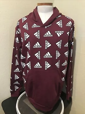 Adidas Men Fleece Hoodie Casual 2XL Fleece All Over Print Victory Crimson Maroon • $33.58