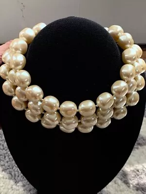 Vintage NWT Carolee Chunky Faux  Pearl 3 Strand Choker Necklace Gold Tone Clasp • $86.99