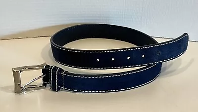 Florsheim Men Blue Suede Leather Belt Sz 32 Square Buckle 1.25 Wide EUC • $19.95