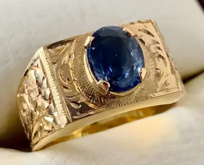 Mens Sapphire 14k Gold Ring Gift For Men Natural Sapphire Ring Gift For Man Real • $1350