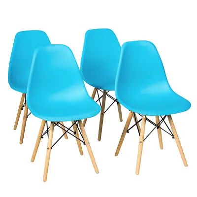 Set Of 4 Mid Century Modern DSW Dining Side Chair Wood Legs Blue • $69.98