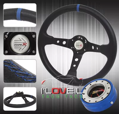 350mm Black Deep Dish Steering Wheel + 1.5  Slim Quick Release & Jdm Horn Button • $54.99