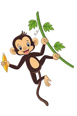 Monkey With A Banana On A Tree Vine Decor Vinyl Home Art Animal Wall Decal 20x25 • $19.99