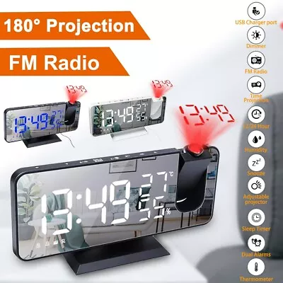 Digital Alarm Clock LED Projector FM Radio Time Projection Temperature Humidity • $29.89