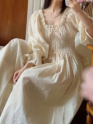 Cotton Embroidery  Languid U-Neck Ruffles Nightgown Lace-up Vintage Fairy Dress  • $55.43