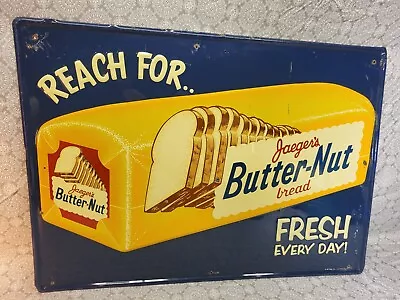 Vintage 1950's Embossed Painted Steel Jaeger's Butter-Nut Bread Tin Sign Nice!! • $199.99