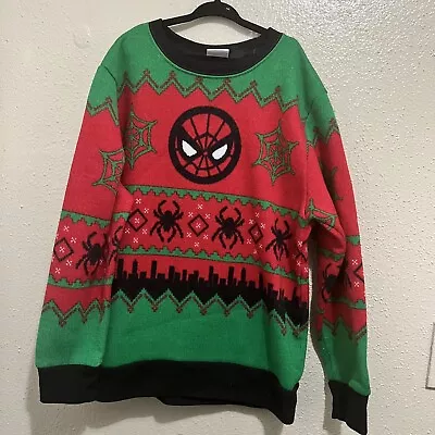 $25 • Buy Boys Marvel Spider-Man Christmas Sweater Size Large Red Green SpiderMan