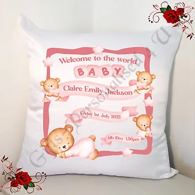 Personalised 18  Cushion - New Born Baby Gift - Baby Bears - Design 22 • £15.99