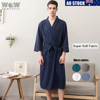 Lightweight Waffle Bath Robe Mens Womens Summer Dressing Gown Robe Pajamas • £18.47