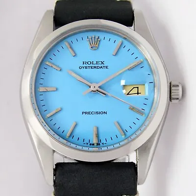 Rolex Oyster Date Precision Blue Dial Mens  Vintage Steel Watch Ref 6694 • £2532.96