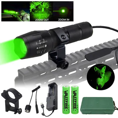 Hunting Green Light LED Flashlight Zoom Torch 800Yards 20mm Rail Varmint Coyote • $19.99