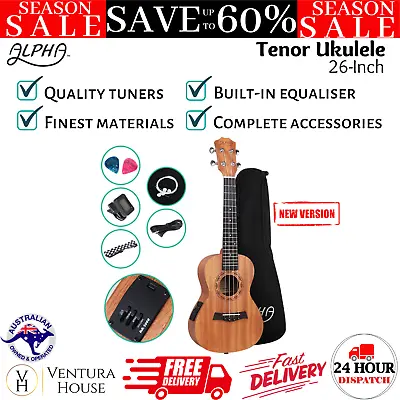 $80.81 • Buy ALPHA 26 Inch Tenor Ukulele Electric Mahogany Hawaii Acoustic Guitar Built-In EQ