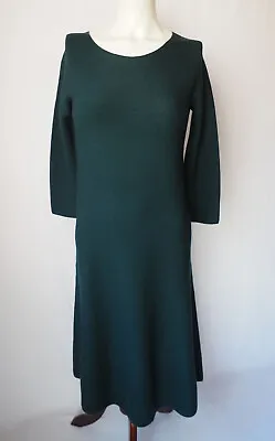 Uniqlo 3D Knit Extrafine Merino Wool Flare 3/4 Sleeve Midi Dress Dark Green XS • $29.95