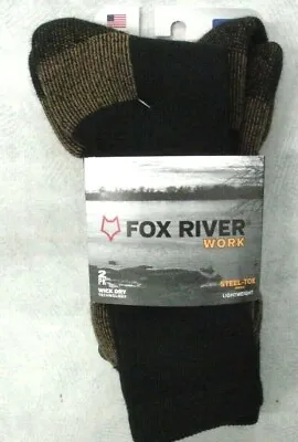 Fox River 6514 Socks Wick Dry Steel Toe Crew Socks 2 Pair USA Large Black • $15.99