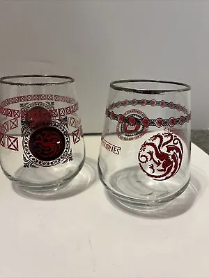 Game Of Thrones Set Of 2 14oz Glasses With Gold Rims Stemless WineGoblet Snifter • £11.40