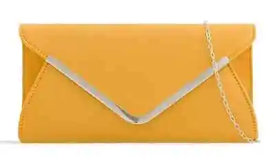 New Women Suede Envelope Clutch Bag Leather Ladies Evening Party Prom Smart • £13.58