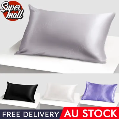 $11.75 • Buy 2pcs Silk Satin Pillow Cases Cover Solid Standard Bedding Home Smooth Soft Case