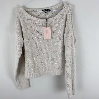 Missguided Popcorn Off The Shoulder Cream Jumper UK6-8 (QWM6Y) • £12.50