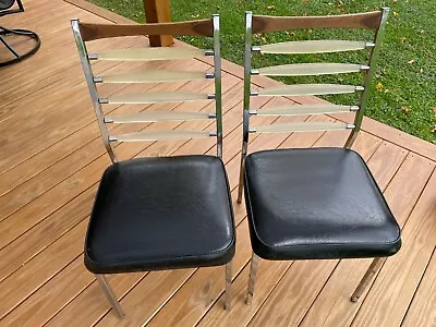 2 DAYSTROM Dinette Chairs Mid-Century Modern Lucite Wood Chrome Vinyl Ladder Bk • $425