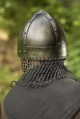 Medieval Viking Spagenhelm Dark Steel Helmet Norman Knight Helmet W Chainmail • $78