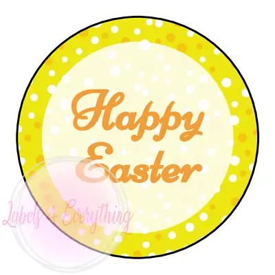 Happy Easter Stickers Yellow Dot Labels Gift Tags Rabbit Hunt Carrot Eggs Treats • £1.99