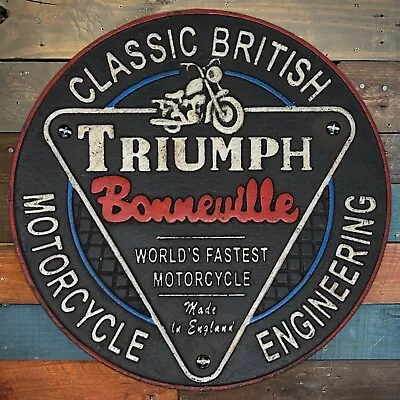 Triumph Bonneville Motorcycle Cast Iron Plaque Sign With Antique Finish • $59.99