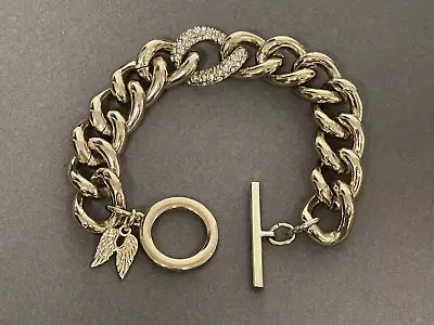 Victoria's Secret Gold Tone Bracelet Heavy Link Toggle W/Crystal Accent • $11.99