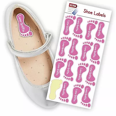 $11.09 • Buy UltraStick Shoe Nametapes/Tag Waterproof Stickers Personalised Foot Shape -LILAC