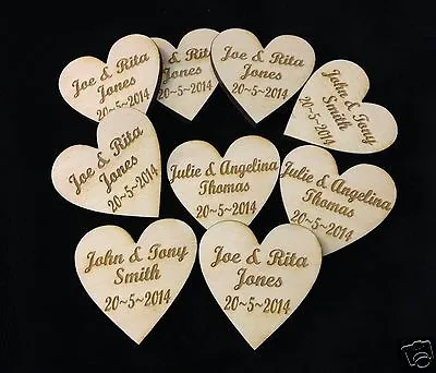 £3.75 • Buy Personalised Wooden Engraved Hearts Wedding Favours Natural Wood Rustic