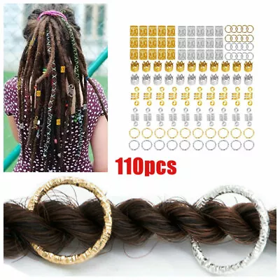 110Pcs Colorful Hair Braid Coil Rings Hollow Dreadlocks Cuffs Beads Clips Decor • £6.01